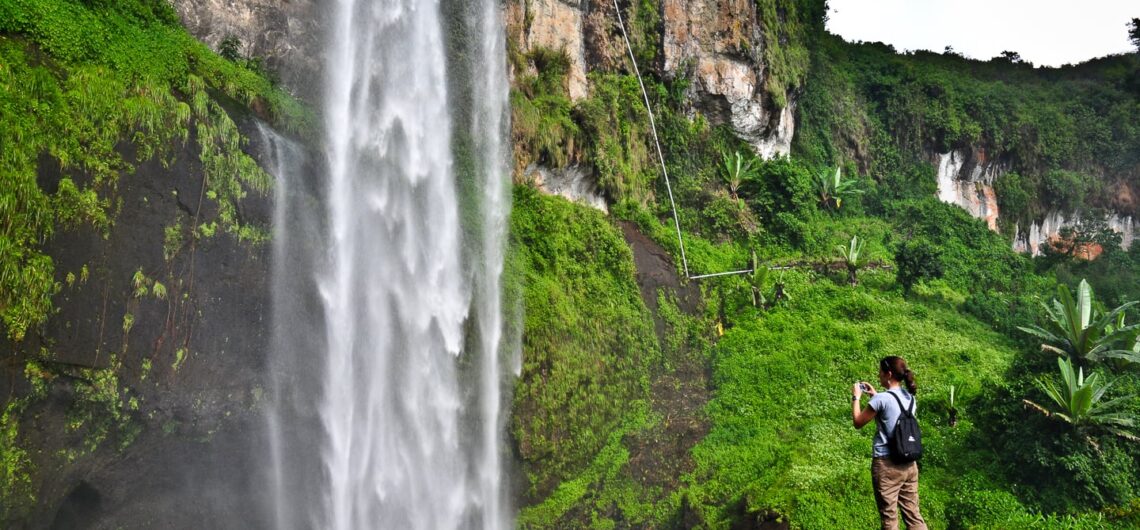 The Sipi Falls one of the popular beautiful natural attractions in Uganda near the town of Kapchorwa along the foothills of Mount Elgon