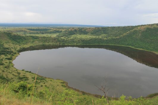 Lake Katwe Craters in Queen Elizabeth National park: The Explosion Craters are a group of old volcano holes in Queen Elizabeth Park in Uganda.